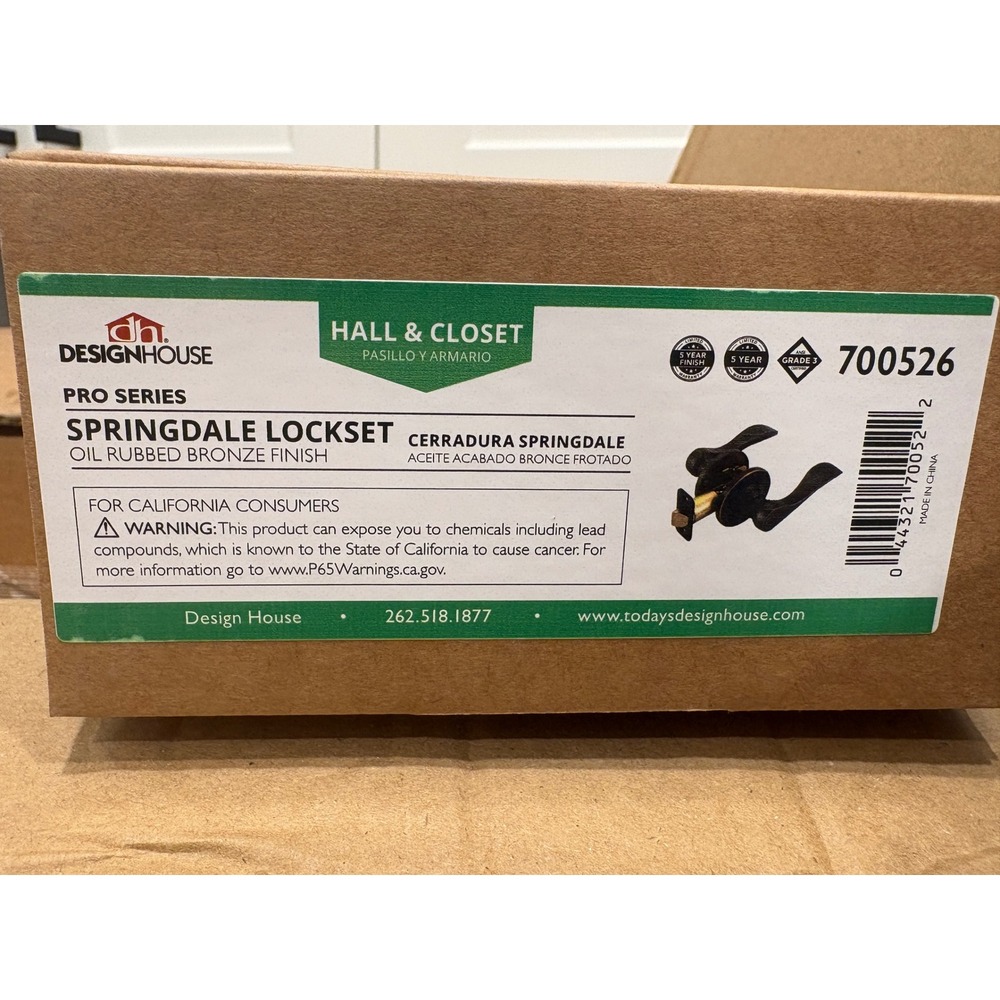 Design House 700526 Springdale Hall and Closet Lockset Oil Rubbed Bronze Case 20